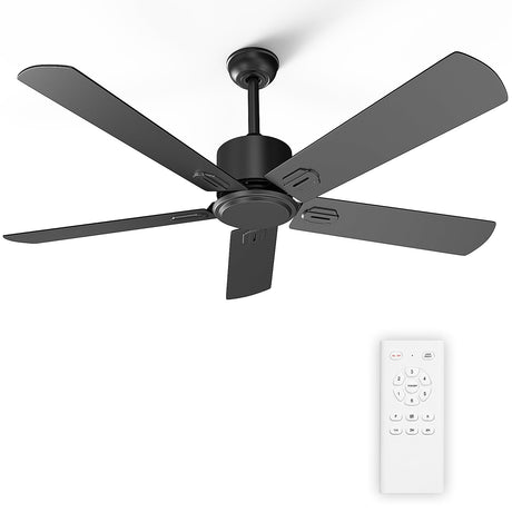 52 Inch Ceiling Fan No Light - Outdoor Indoor Flush Mount Low Profile DC Motor Fan with Remote, 5 Blades Reversible Silent Fan for Patio, Bedroom, Living Room, Garage Biukis