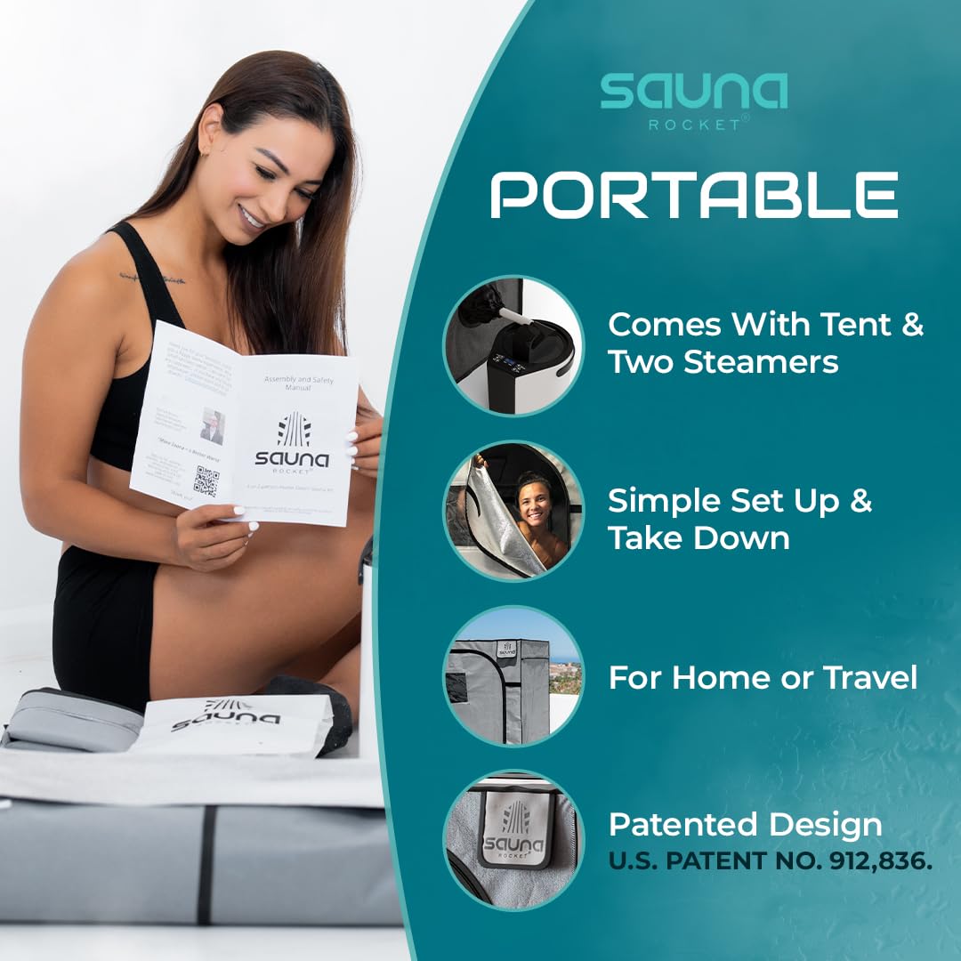 Sauna Rocket | 2-Person Full Body Sauna Bundle | in-Home Use for Relaxation, Recovery, and Wellness (Tent & Steamers)