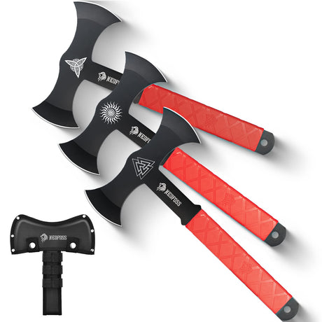NedFoss Throwing Axes and Tomahawks with Innovative TPR Rubber Handle, 11.9" Full Tang Double Bit Throwing Axe Set with Sheath, Viking Axe Throwing Game for Recreation and Competition NedFoss