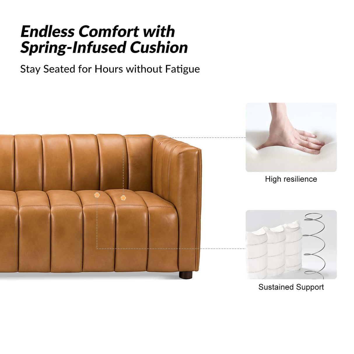 HULALA HOME 83" Genuine Leather Sofa, Sofa Leather for Living Room, 3 Seater Sofa Couch Top Layer Leather Large Sofa Furniture with Channel Tufted Seat Back & Square Arms (Camel) HULALA HOME