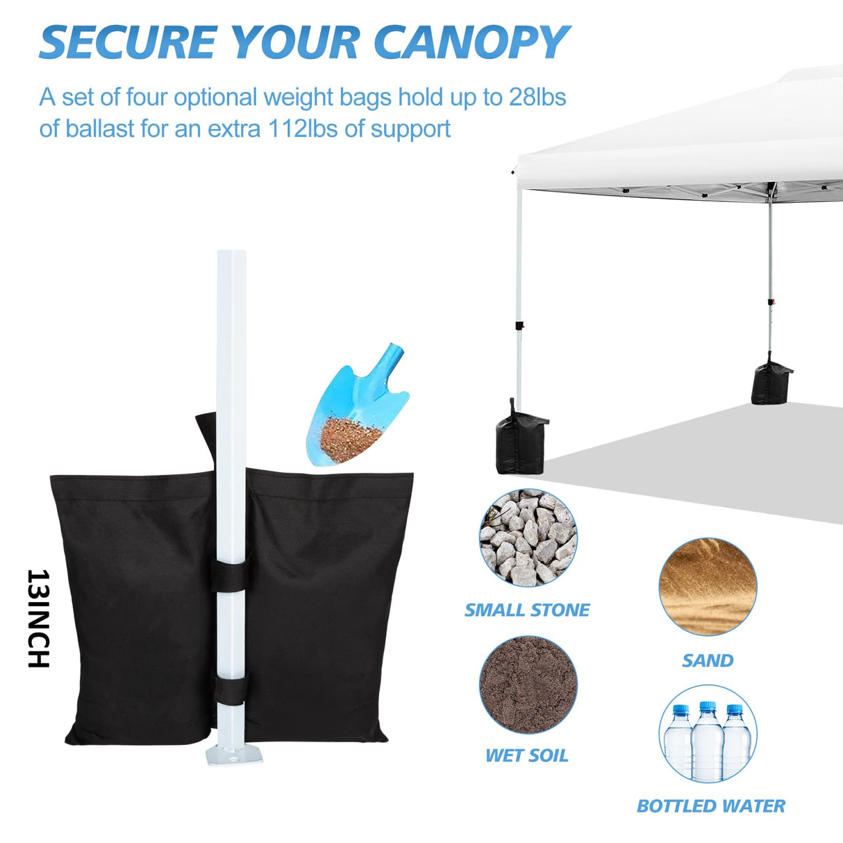 WEIZE Pop up Canopy Tent 10x10ft, 1-Button Push Setup, Instant Portable Shelter, Adjustable Height, Portable Roller Bag, 4 Weight Bags, Guy Ropes & Stakes Included, White WEIZE