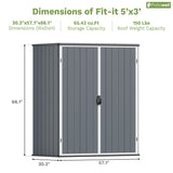 Patiowell 5 x 3 FT Plastic Outdoor Storage Shed, Resin Waterproof Cabinet with Stable Roof and Lockable Doors for Patio Furniture, Pool Accessories and Tools, Dark Grey Patiowell