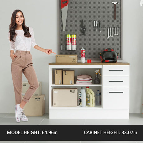 Madesa Heavy-Duty Garage and Utility Room Base Storage Cabinet with 2 Doors and 3 Drawers Storage Shelves 47 Inch Wooden Organization Unit - White Madesa