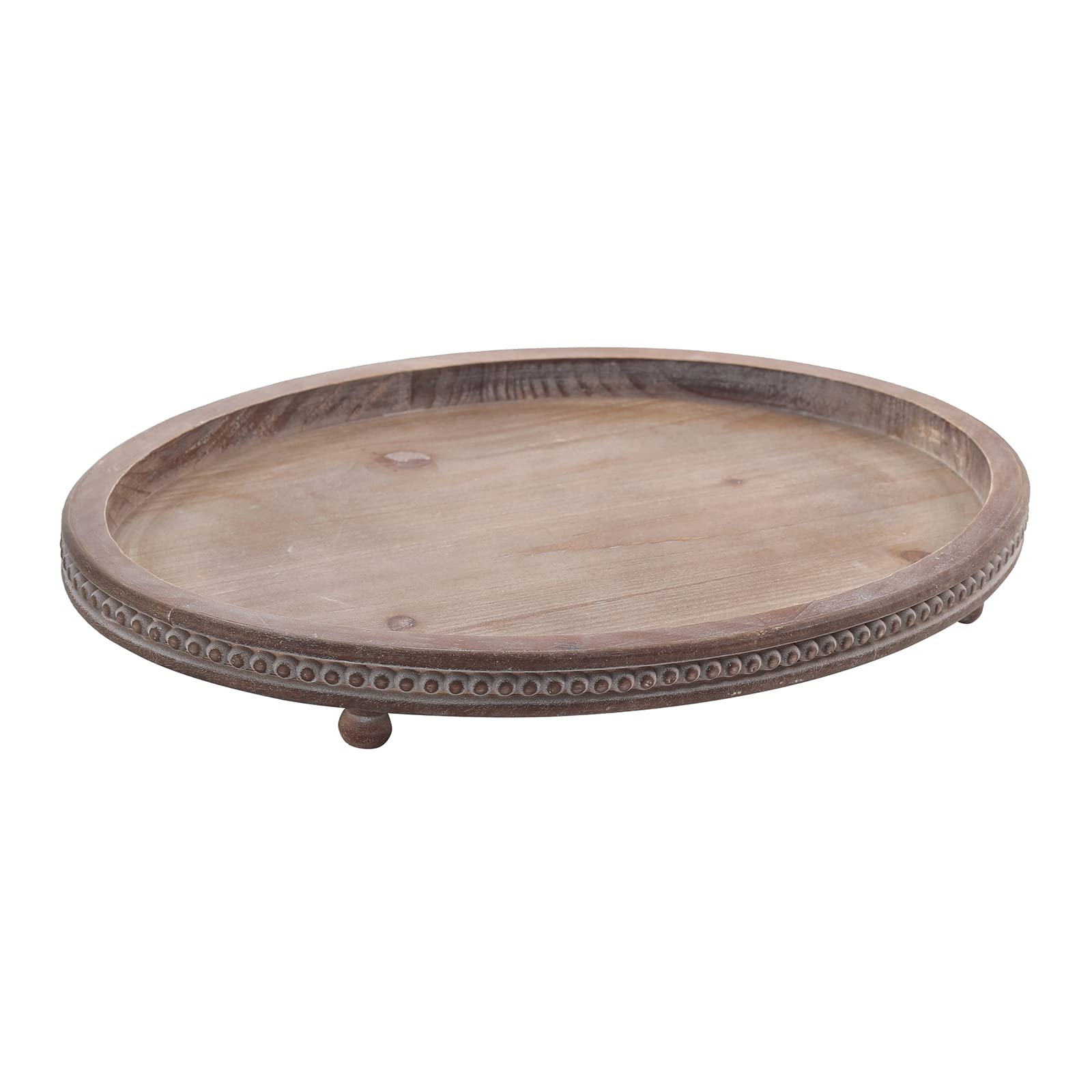 FESTWIND Decorative Tray, Oval Wooden Tray for Coffee Table Decor Kitchen Dinning Table Entryway, Small Beaded Tray for Holidays, Wood Tray Distressed Brown - WoodArtSupply