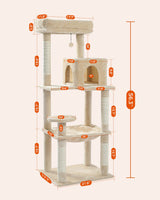 MUTTROS Cat Tree for Large Cats Adult with Metal Plush Big Hammock, 56.3" Cat Tower with 2 Door Condo House, 6-Tier Cat Shelves with Scratching Posts and Large Top Perch, Beige MUTTROS