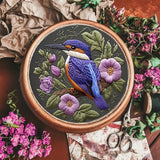 FONNUY Embroidery Kit for Beginners, Birds with Flowers Pre-Stamped Pattern Kits for Adults with Hoop, Easy to Follow Color Thread Needlework, 8'' Hoop (Purple 1)
