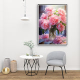 MIRCVSH Flowers Paint by Numbers Kit for Adults Framed,Pink Rose Paint by Number for Adults,Adults' Paint-by-Number Kits on Canvas with Wooden Easel for Home Wall Decor 12X16 Inch MIRCVSH