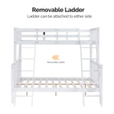 VINGLI Modern White Twin Over Full Bunk Bed with LED Lights and USB Charging Station VINGLI