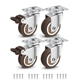 Nefish 2 Inch Swivel Caster Wheels for Furniture Rubber Casters Set of 4 Heavy Duty of 600 Lbs No Noise Locking Plate Castors Safe for Hardwood Floor & Carpet (2 with Brake and 2 Without) Nefish
