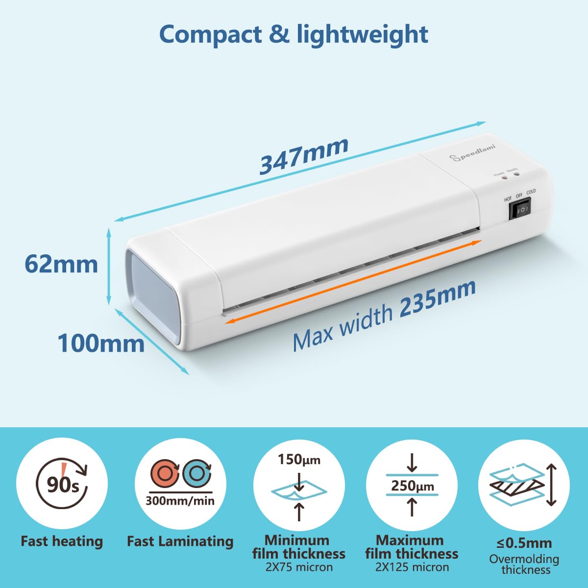 90 Seconds Fast preheat,SpeedLami 4 in 1 Laminator Machine,Home laminator,A4 Laminating Machine Hot & Cold with Paper Trimmer & Corner Rounder,9 Inch Thermal Laminator Machine for Home Office speedlami