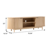 Walker Edison Chloe Curved Reeded TV Stand, Sliding Doors, 75 Inch, 70 inch, Coastal Oak Walker Edison