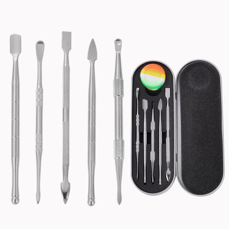 6 Pieces Wax Carving Tool Set, Double-Ended Carving Tool Stainless Steel Wax Sculpting Tools with 5ml Silicone Container Jar and Portable Metal Case for Wax Oil Clay Pottery, Silver Pimoys