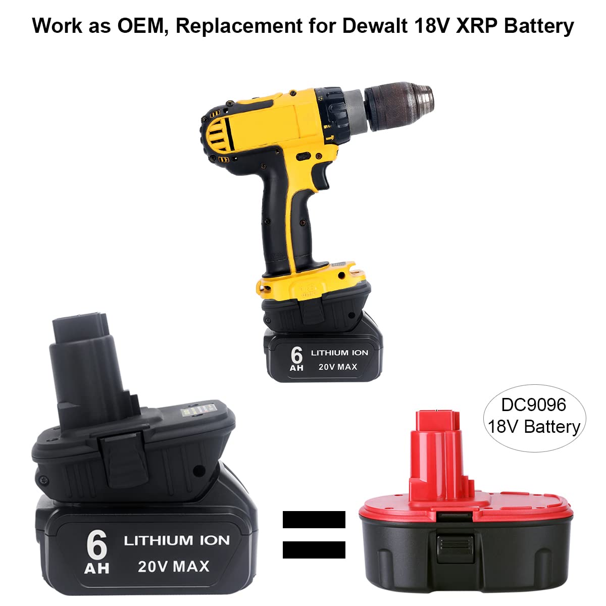 Biswaye DCA1820 Adapter 18V to 20V Compatible with Dewalt, Compatible with Dewalt 20V Lithium Battery DCB206 DCB207 to 18V XRP NiCad NiMh Battery DC9096 DW9096 DC9098 DC9099 DW9099 - WoodArtSupply