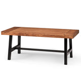 VINGLI Outdoor Wooden Coffee Table, Metal Frame Heavy Duty Patio Coffee Table for Outside, All Weather Solid Wood Low Outdoor Table for Balcony Porch and Deck, Rectangle VINGLI