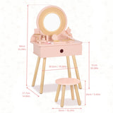 OOOK Kids Vanity Table and Chair Set, Pink Girls Vanity with 11 Pcs Accessories, Enough for Real and Pretend Makeup, Toddler Vanity for 3 Year Old and Up as Ideal Gift OOOK