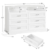 TEENFON 46.5'' Wide White Dresser for Bedroom, 6 Drawer Dresser with Charging Station & LED Lights, Closet Organizer for Bedroom, White TEENFON