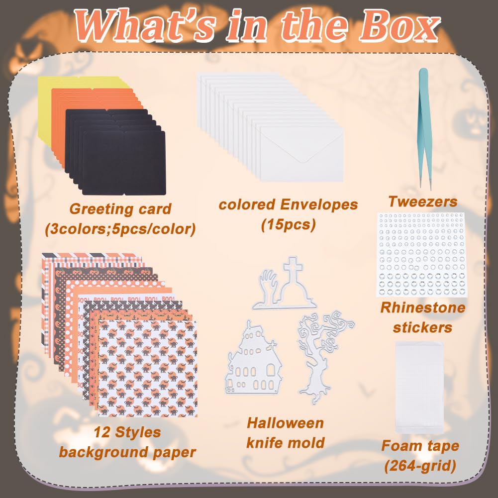 FREEBLOSS 15 Set DIY Card Making Kit for Adults Halloween Card Making Kits Handmade Greeting Card Kit for Birthday Wedding Congratulation Halloween Party Favors Scrapbooking Supplies FREEBLOSS