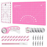 Headley Tools Rotary Cutter Set - 45mm Fabric Cutter, 5 Replacement Rotary Blades, A3 Cutting Mat, Quilting Ruler and Sewing Clips, Craft Knife Set, Ideal for Crafting, Sewing, Patchworking, Pink Headley Tools