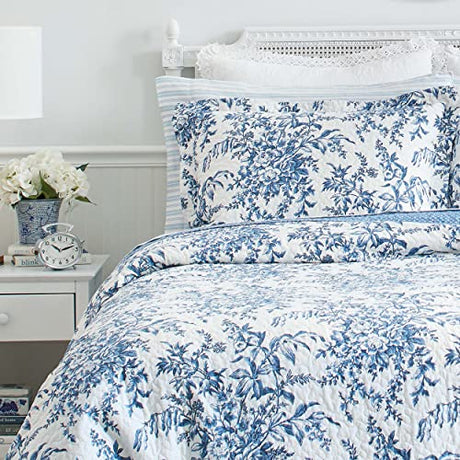 Laura Ashley Home - Bedford Collection - Luxury Premium Ultra Soft Quilt Set, Comfortable & Stylish, All Season Bedding, King, Delft Laura Ashley