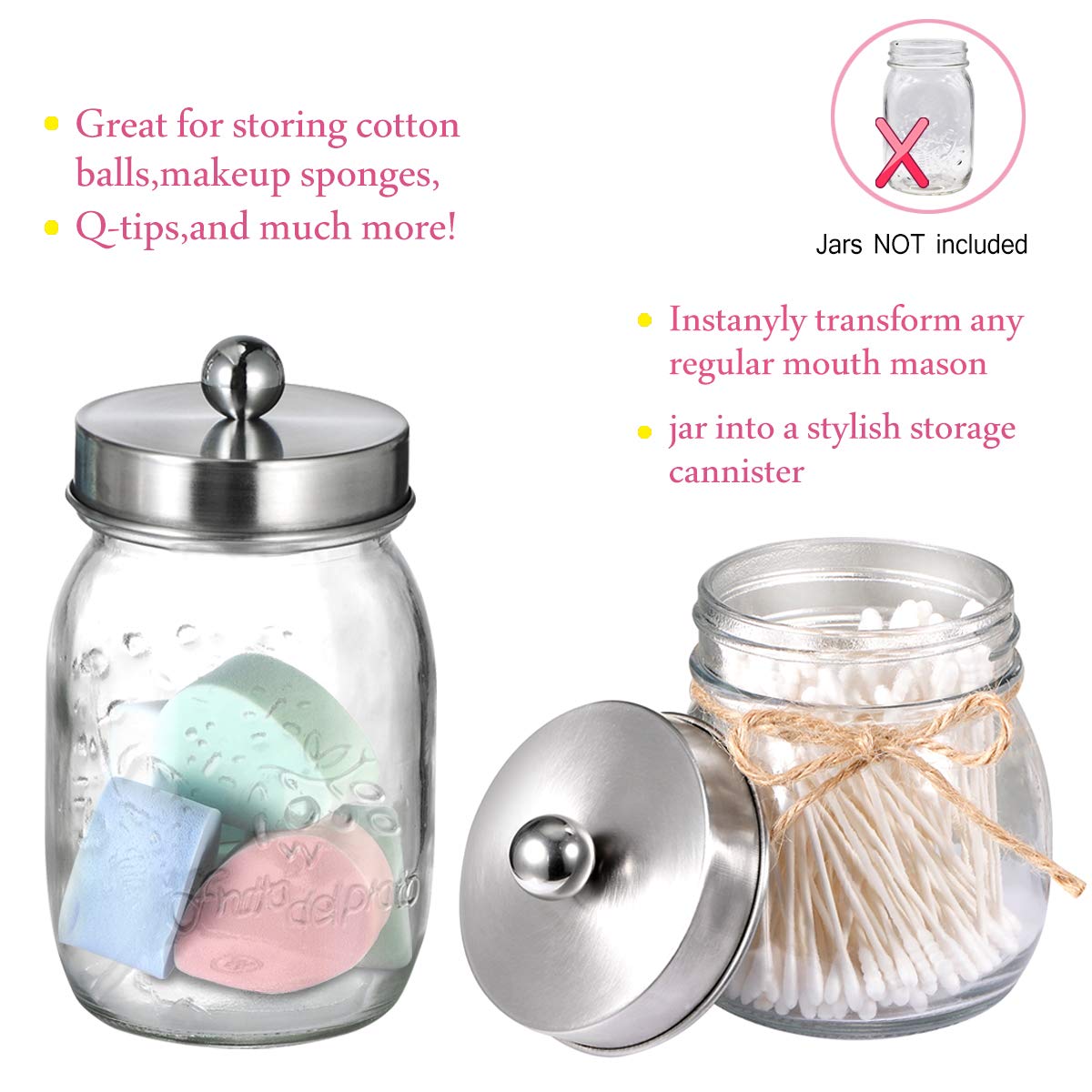 Komashr Mason Jar Bathroom Accessories Lids Set(4pcs) -Jars Not Included -Soap Dispenser,Toothbrush Holder,and Apothecary Jars Lids for Regular Mouth Mason Jars -Rustic Farmhouse Decor, Brushed Nickel Komashr