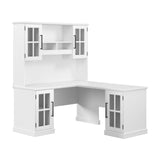 Bush Furniture Westbrook 60W L Shaped Desk with Hutch and Storage in White Ash | Farmhouse Table Workstation for Personal Home Office Workspace Bush Business Furniture