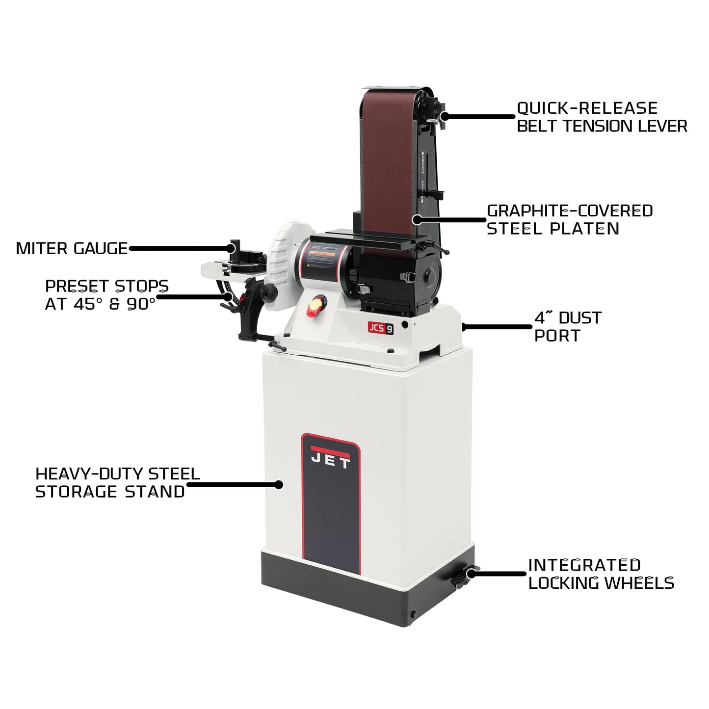 JET 6" x 48" Belt and 9" Disc Sander with Closed Stand, 3/4 HP, 1Ph 115V (Model JSG-96CS) - WoodArtSupply