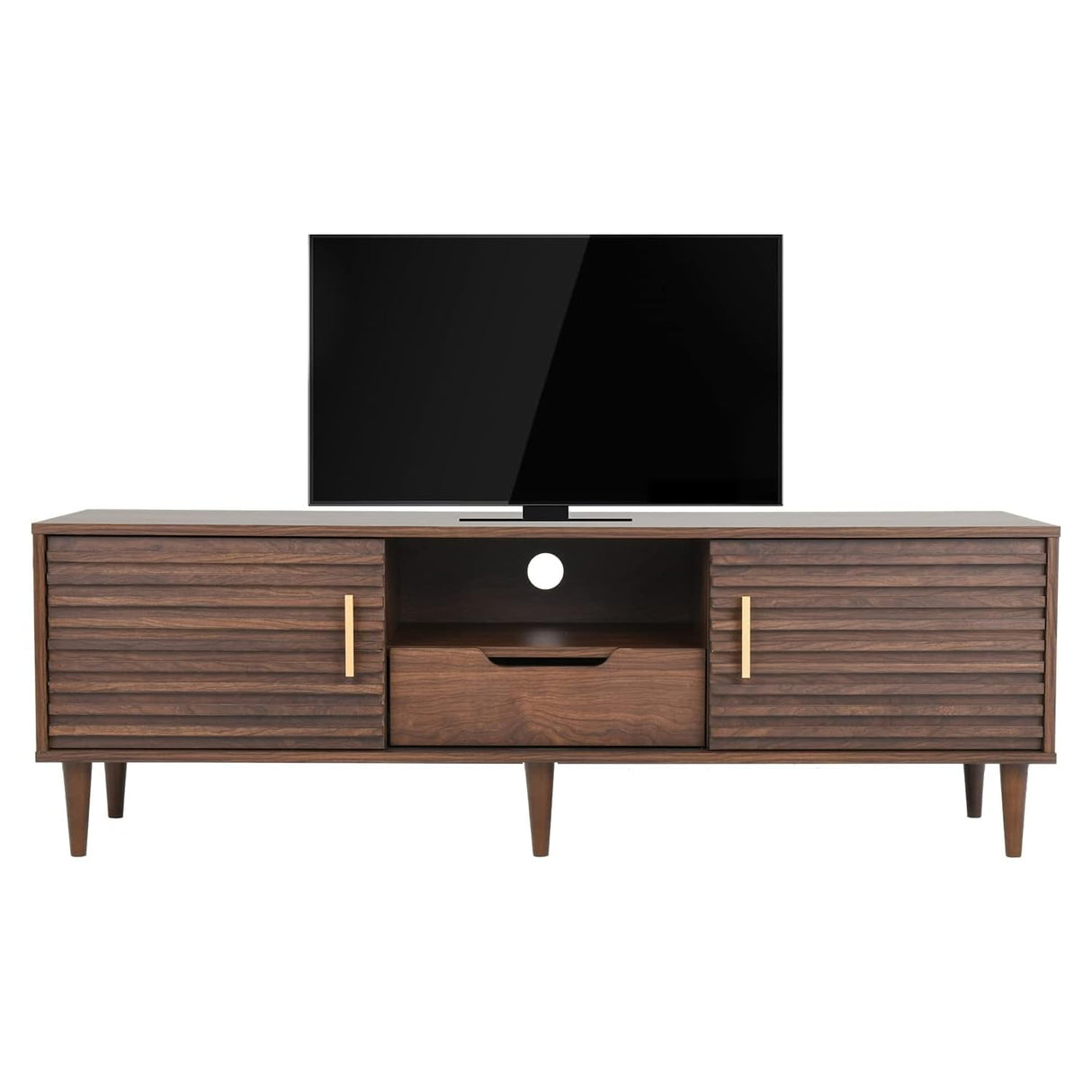Whalefall Mid Century TV Stand for 65+ Inch TV, Entertainment Center with Sliding Door, Drawer, Storage Shelves, Mid Century Modern Media TV Console, Boho Television Stand for Living Room (59",Brown) Whalefall