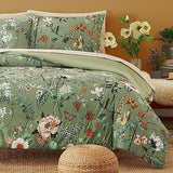CASAAGUSTO Queen Comforter Set, 7 PCS Green Butterfly Floral Comforter Set with Flowers Leaves Pattern, Soft Seersucker Design All Season Queen Size Bedding Set(90"X90") CASAAGUSTO