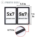 AEVETE 5x7 Picture Frames Double Hinged Wood Folding Photo Frames Vertical with Real Glass Front, Black AEVETE