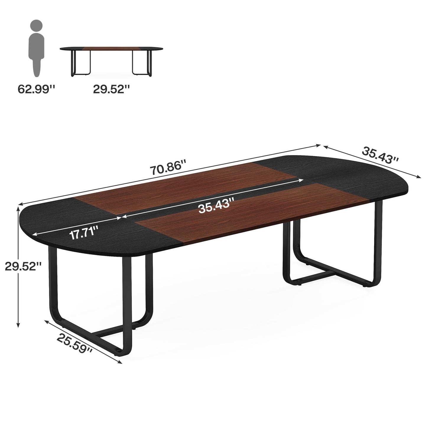 Tribesigns 6FT Conference Table, 70.86" L x 35.43" W x 29.52" H Inches Oval Shaped Meeting Table, Modern Conference Room Seminar Table for Office Meeting Walnut & Black - WoodArtSupply