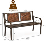 S AFSTAR Outdoor Garden Bench, Brown, Iron, Metal, Polyethylene, Rattan, 50.5 in Width, 2 Adults S AFSTAR