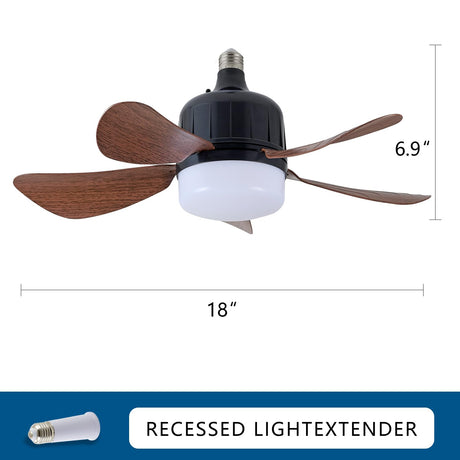 Dalouguan Socket Fan Light with Remote, 18" Wood Dimmable LED Small Ceiling Fans with Lights, 3 Colors 3000K-6500K Replacement Light Bulb Fan for Bedroom Kitchen Living Room Garage Dalouguan