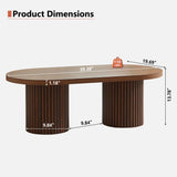 RUSTYER Oval Fluted Coffee Table, Farmhouse Wood Coffee Table Mid Century Modern Center Table Boho Living Room Tables for Living Room Office (Walnut, 19.69" D x 39.38" W x 13.78" H) RUSTYER