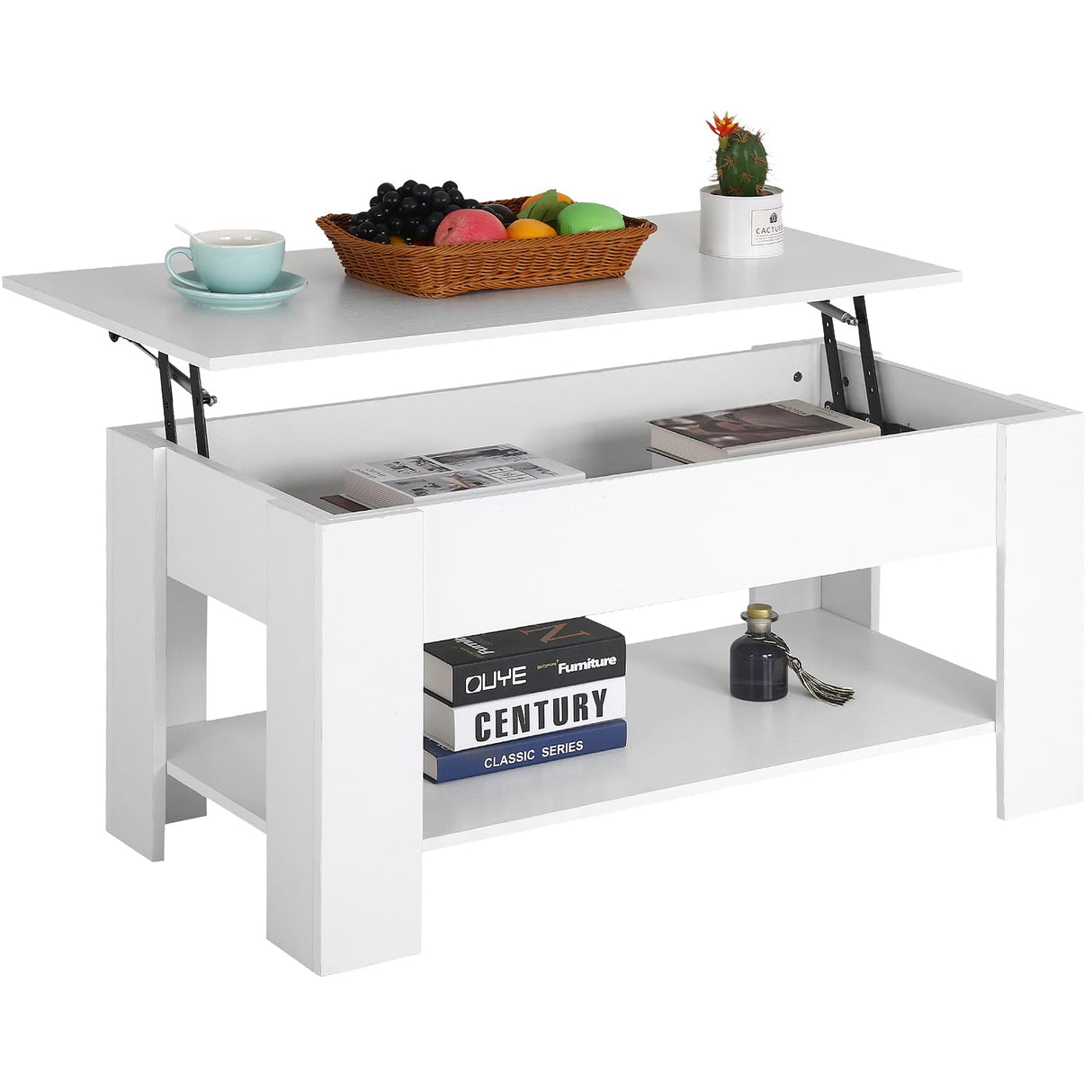 PayLessHere Coffee Table Lift Top Coffee Tables with Hidden Compartment and Storage Shelf Wooden Lift Tabletop Dining Table for Living Room Home (White, 39" D x 28" W x 24" H) PayLessHere