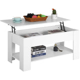 PayLessHere Coffee Table Lift Top Coffee Tables with Hidden Compartment and Storage Shelf Wooden Lift Tabletop Dining Table for Living Room Home (White, 39" D x 28" W x 24" H) PayLessHere