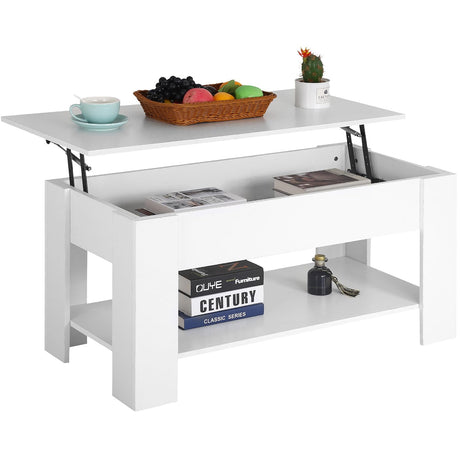 PayLessHere Coffee Table Lift Top Coffee Tables with Hidden Compartment and Storage Shelf Wooden Lift Tabletop Dining Table for Living Room Home (White, 39" D x 28" W x 24" H) PayLessHere