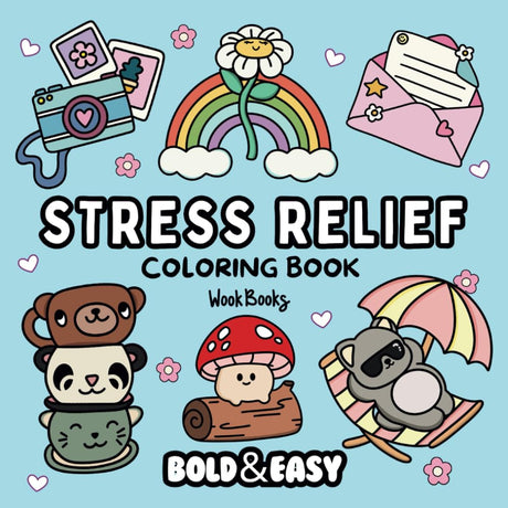 Bold and Easy Stress Relief Coloring Book: Big and Simple Designs for Relaxing and Stress-Free Coloring | Hand Drawn Illustrations for Adults and Kids ... and Much More! (Bold & Easy Coloring Books) WoodArtSupply
