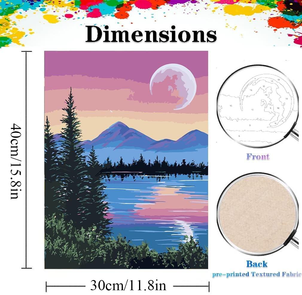 Paint By Numbers for Adults - DIY Adult Paint by Number Kits Pack On Canvas Sunset Beach Painting by Numbers for Beginners,Acrylic Paint Boat On Mountains Lake Crafts for Home Decor (11.8x15.8inch) LWZAYS