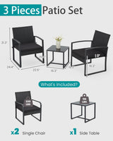 Bezseller 3 Pieces Patio Furniture Set, Outdoor Rattan Bistro Set with Coffee Table, Durable Steel Frame with Strapped Cushions for Garden, Balcony, Poolside, Backyard Bezseller