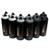 Montana BLACK 400ml Set of 12 Graffiti Street Art Mural Spray Paint (Grey Scale) Montana Black