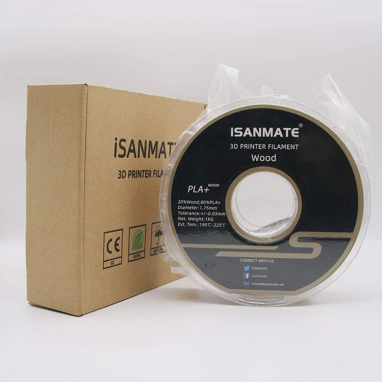iSANMATE Wood Filament 1.75mm, PLA+ Wood Filament 1.75mm, 3D Printer Filament 1kg/Spool (Update 20% Real Wood Fiber) iSANMATE