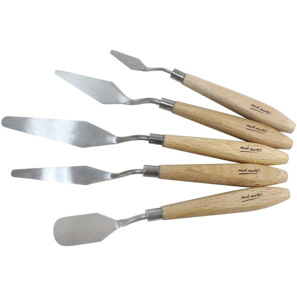 Mont Marte Studio Palette Knife Set, 5 Piece. Selection of Different Sizes and Styles of Stainless Steel Palette Knives. Mont Marte