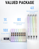 Nicpro 4 PCS Pastel Mechanical Pencil 0.7mm, Cute Fast Click Mechanical Pencils Set with 8 Tubes HB Lead Refills, Erasers, Eraser Refills for School, Student Writing, Drawing, Sketching - with Case Nicpro