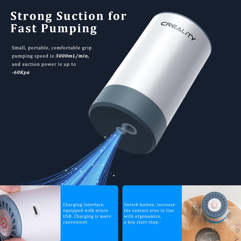 Creality 3D Printer Filament Storage Bags Filament Vacuum Bags, 8 Transparent Sealed Bags with Electric Pump Dust Proof Humidity Resistant Keeping Filament Dry, 40 x 40CM Reusable Vacuum Storage Bags Creality