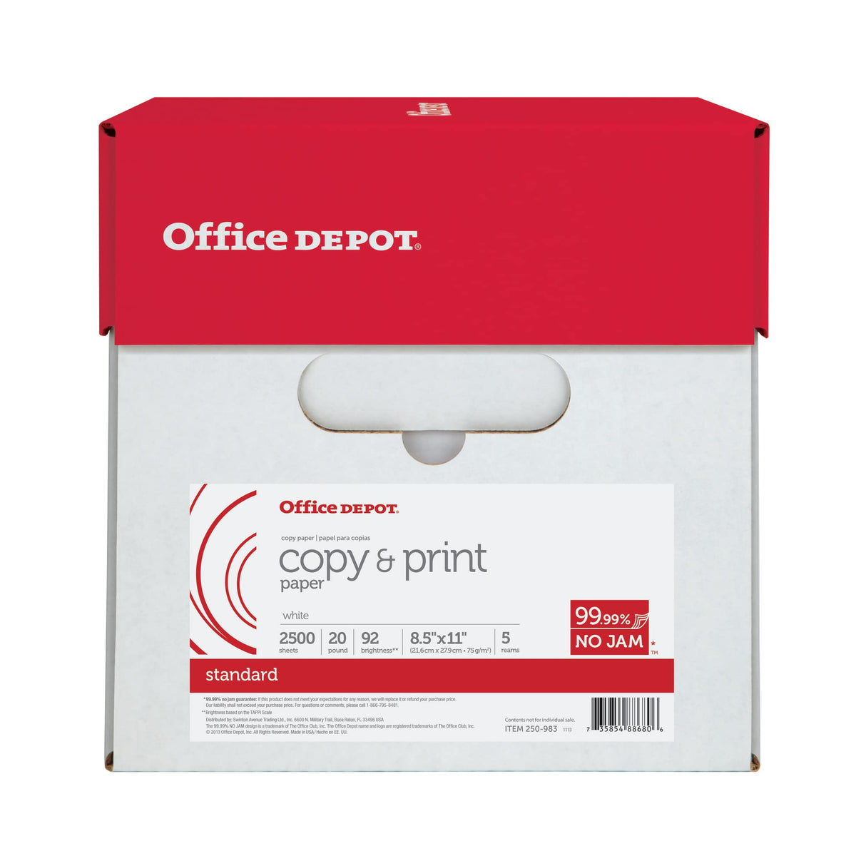 Office Depot Copy Print Paper, 8 1/2in. x 11in., 20 Lb, 500 Sheets Per Ream, Case Of 5 Reams, 851201CS Office Depot