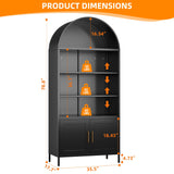 VEXPOR 79 in Tall Metal Arched Bookcase, 5-Tier Arched Bookcase with Doors, Modern Farmhouse Bookshelf with 2 Adjustable Shelves, Pantry Display Cabinet for Living Room, Black, Assembly Required VEXPOR
