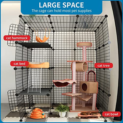 Eiiel Large Cat Cage, Cat Enclosures Indoor with Balcony, DIY Cat Playpen Detachable Metal Wire Kennels Crate 3x3x4 Large Exercise Place Ideal for 1-3 Cat - WoodArtSupply