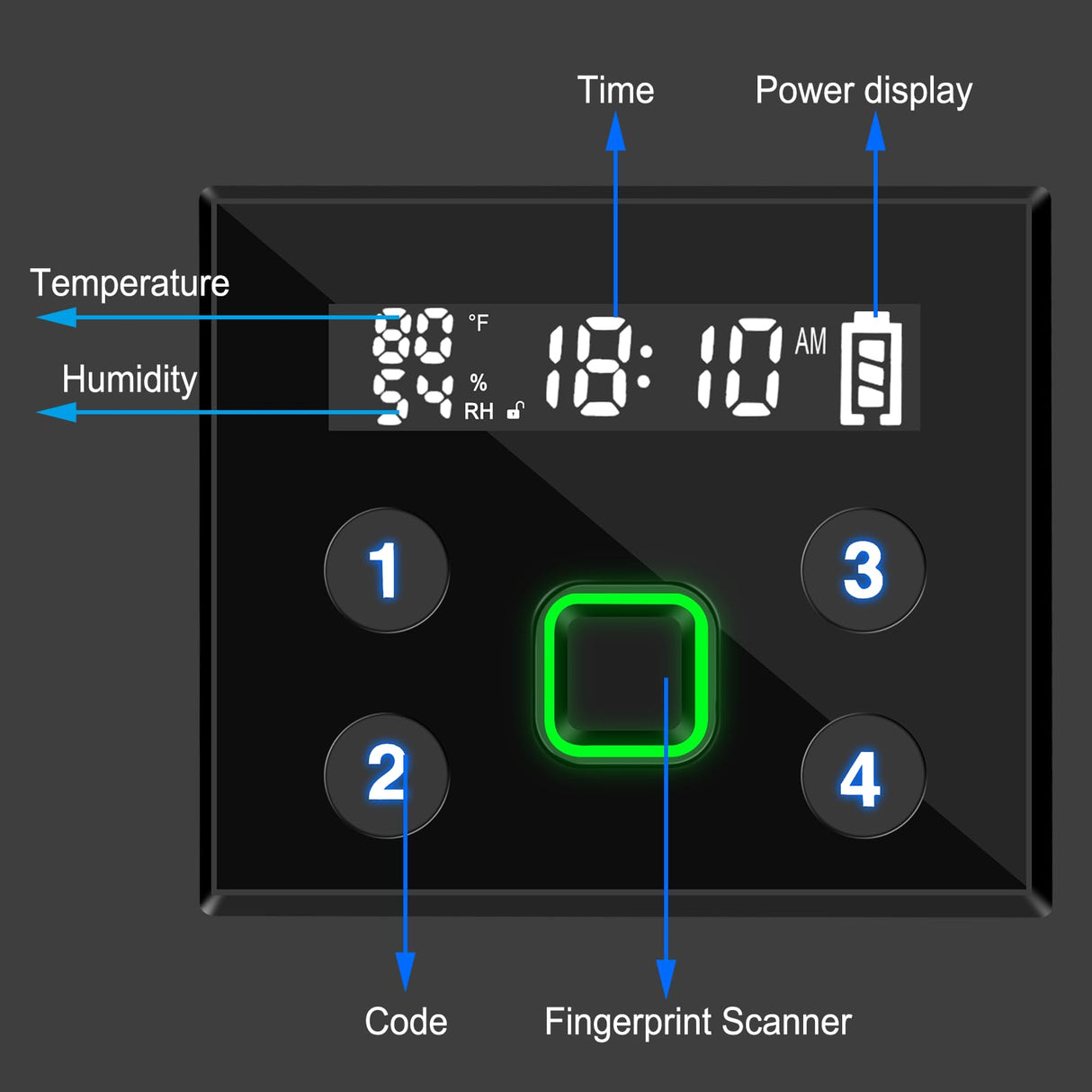Biometric Slider Handgun Gun Safe with LCD Screen of Temp Humidity Time for Nightstand, Desk, Bed Side, Wall, Truck LANGGER V