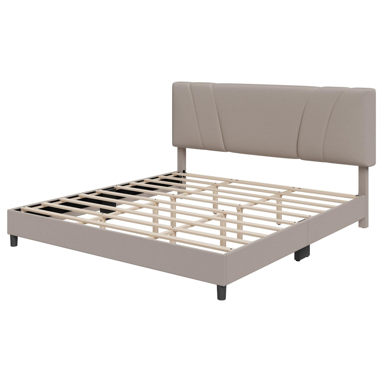 Novilla King Size Bed Frame with Adjustable Headboard Platform King Bed Frame Linen Fabric Upholstered Headboard, No Box Spring Needed, Noise-Free, Wooden Slats Support, Easy Assembly, Beige Novilla