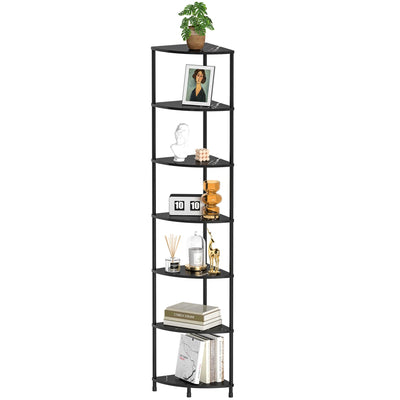 Greatseas Book Corner Shelf, 7 Tier Corner Bookshelf Display for Living Room Decor, 64.7" Standing Shelf Bookcase Organizer, Marble Black Storage Shelves for Bedroom, Bathroom, Small Space